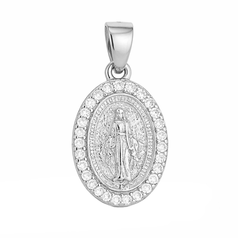 Medalik srebrny Niepokalana owal z cyrkoniami, srebro 925