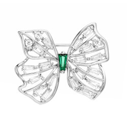 Broszka srebrna z motylem i cyrkoniami białymi i zielonymi, próba 925
