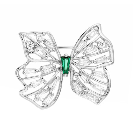 Broszka srebrna z motylem i cyrkoniami białymi i zielonymi, próba 925
