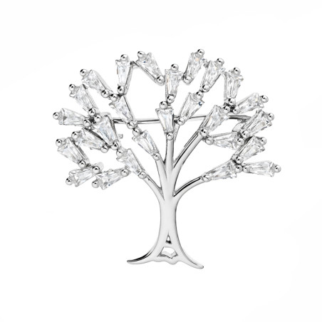 Broszka drzewko szczęścia z cyrkoniami białymi, srebro 925