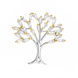 Broszka drzewko szczęścia z białymi cyrkoniami, srebro 925