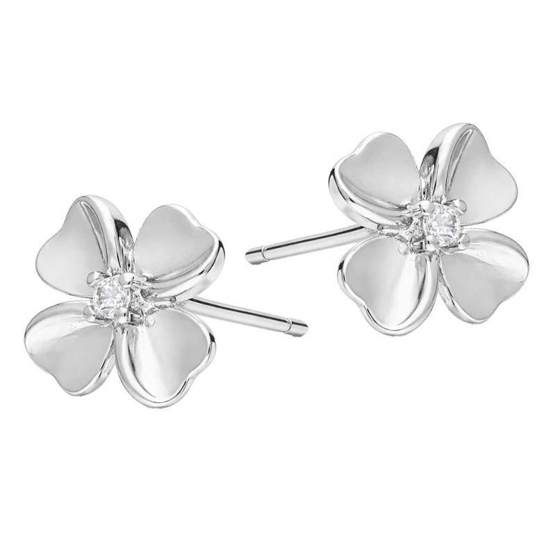 Kolczyki srebrne gładkie kwiatki z cyrkonią, próba 925
