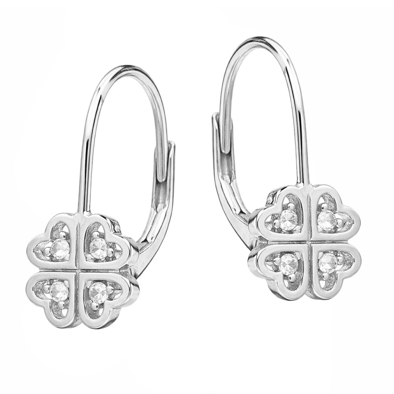 Kolczyki srebrne koniczynki z serc, próba 925