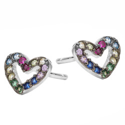 Kolczyki serce ramka z kolorowymi cyrkoniami, srebro 925