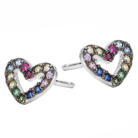 Kolczyki serce ramka z kolorowymi cyrkoniami, srebro 925