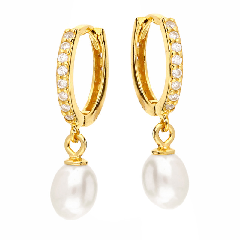 Kolczyki srebrne z perłami, srebro 925 koloru złotego