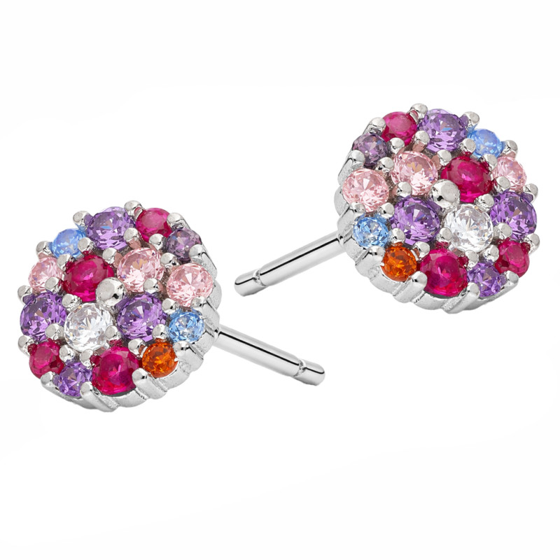 Kolczyki kółko cyrkonie mix kolor, srebro 925