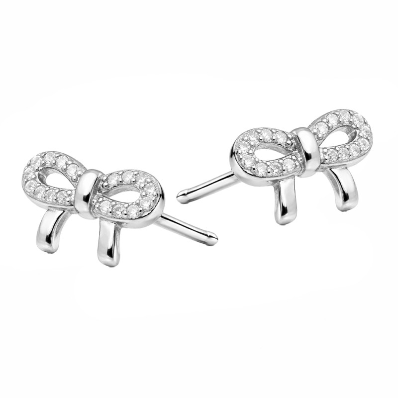 Kolczyki srebrne kokardka z cyrkoniami, próba 925