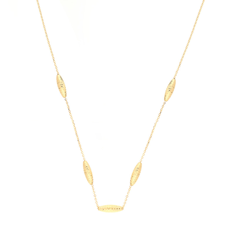 Naszyjnik złoty 14 karat z diamentowanymi fasolkami