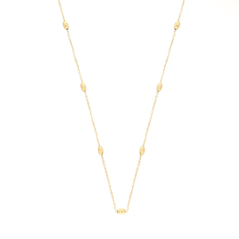 Naszyjnik złoty 14 karat łańcuszek rolo z diamentowanymi fasolkami