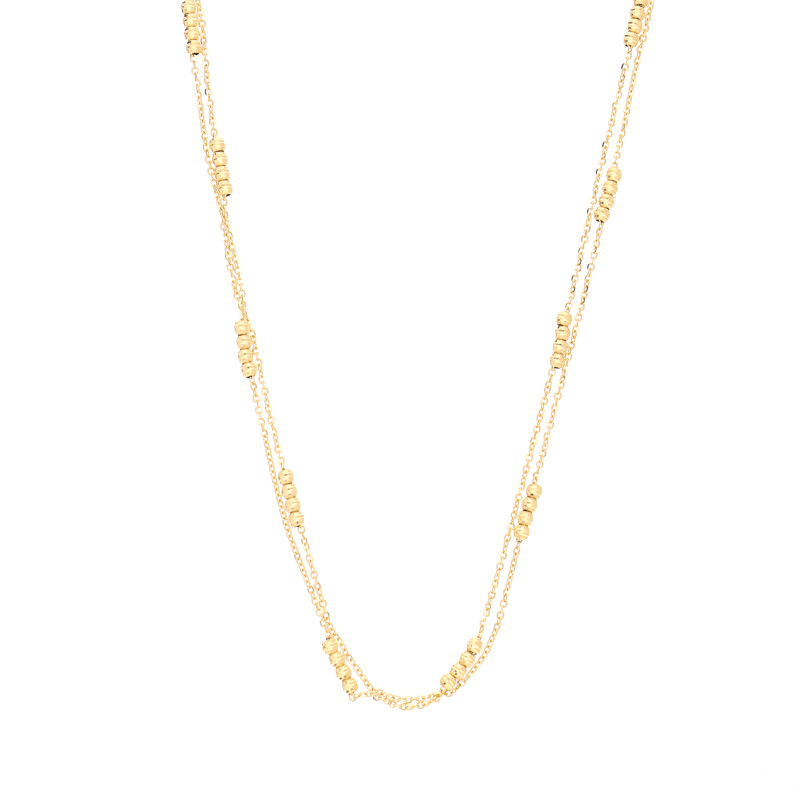 Naszyjnik złoty 14 karat z podwójnym łańcuszkiem i kulkami diamentowanymi