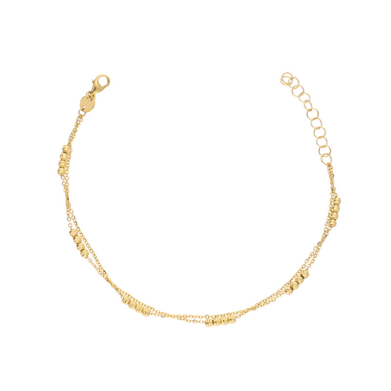 Bransoletka złota 14 karat z podwójnym łańcuszkiem i kulkami diamentowanymi