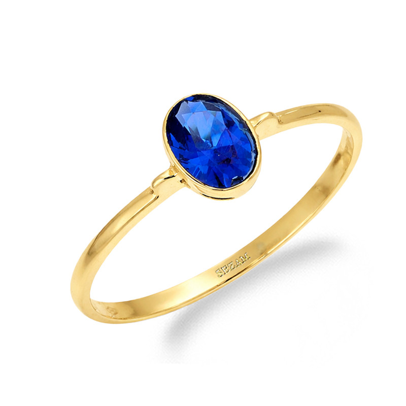 Pierścionek złoty z owalną szafirową cyrkonią, złoto 585
