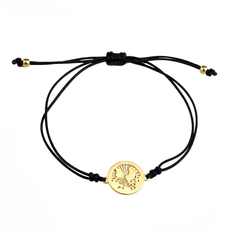 Bransoletka sznurkowa czarna z diamentowanym globusem ze złota 585