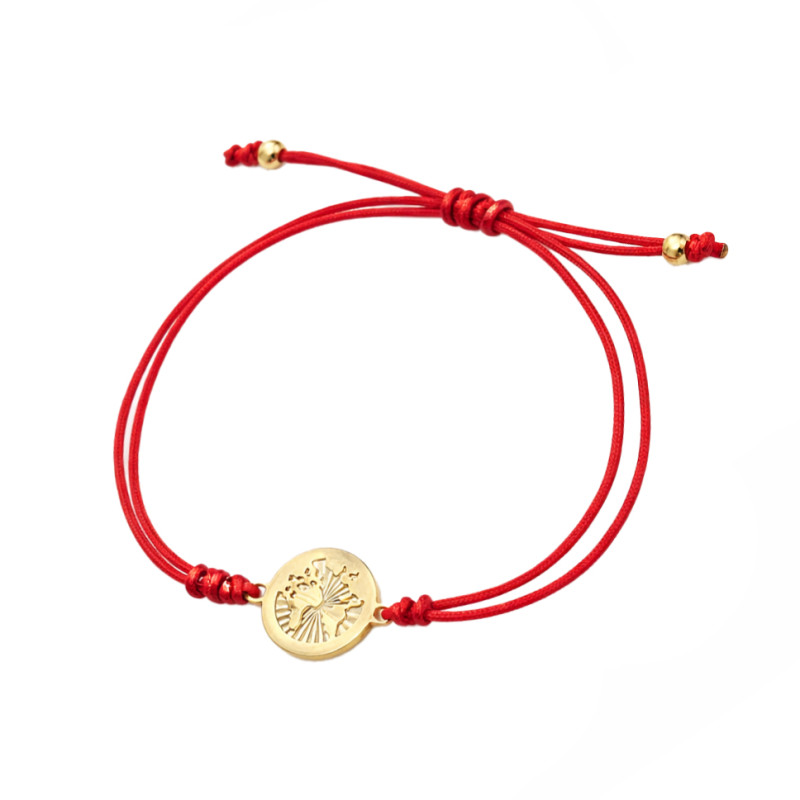 Bransoletka sznurkowa czerwona z diamentowanym globusem ze złota 585