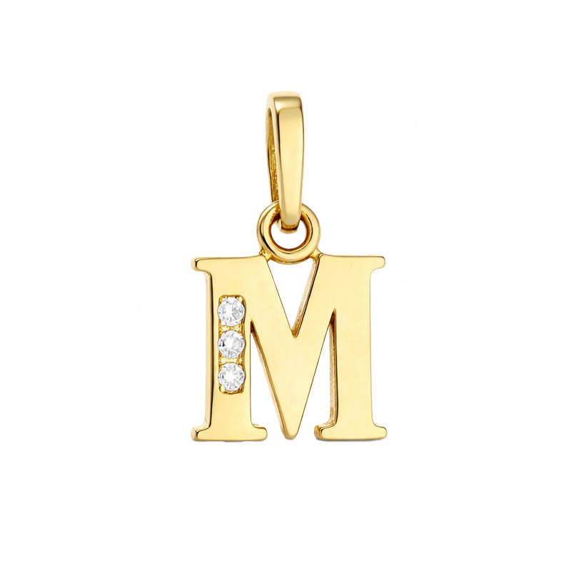 Literka złota M z cyrkoniami, próba 585