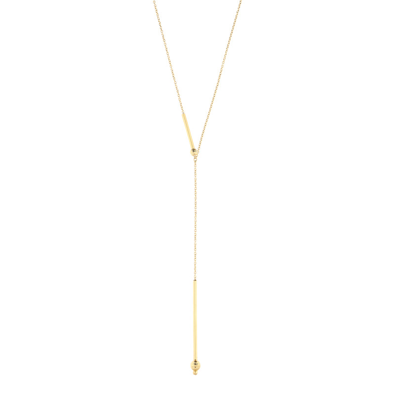 Naszyjnik złoty 14 karat krawatówka z gładką pałką i diamentowaną kulką