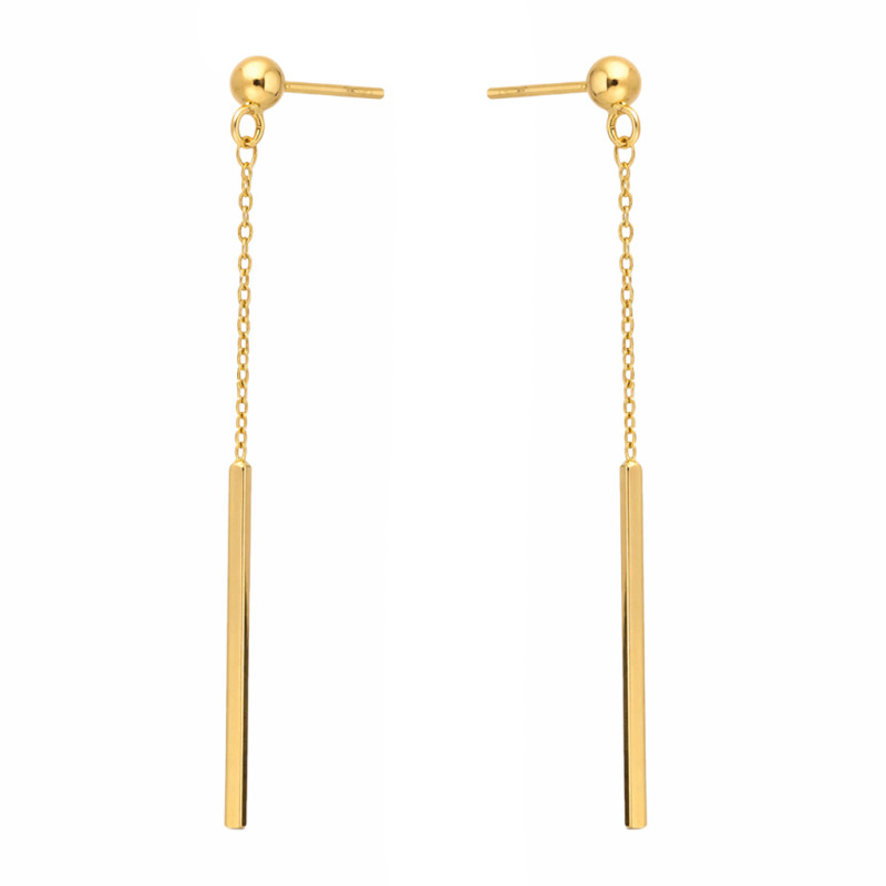Kolczyki złote wiszące pałki na łańcuszku rolo, próba 585
