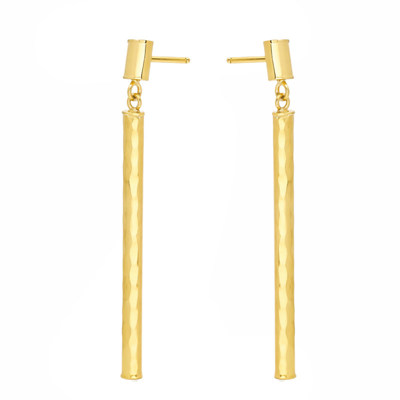 Kolczyki złote wiszące pałka fazowana, próba 585
