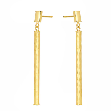 Kolczyki złote wiszące pałka fazowana, próba 585