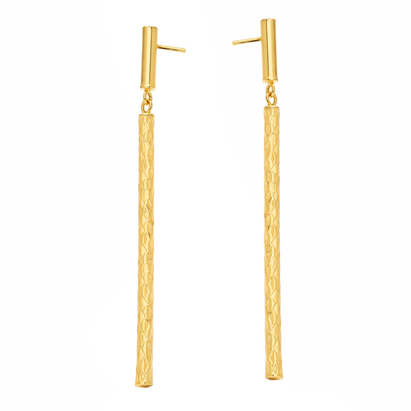 Kolczyki wiszące dmuchana rurka fazowana, złoto 585