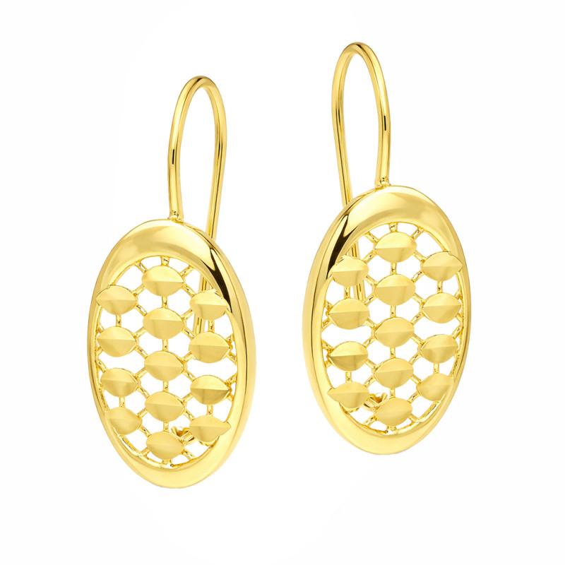 Kolczyki złote owale diamentowane zapinane na bigiel zamknięty, próba 585