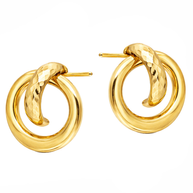 Kolczyki złote kółka dmuchane gładkie i fazowane, próba 585