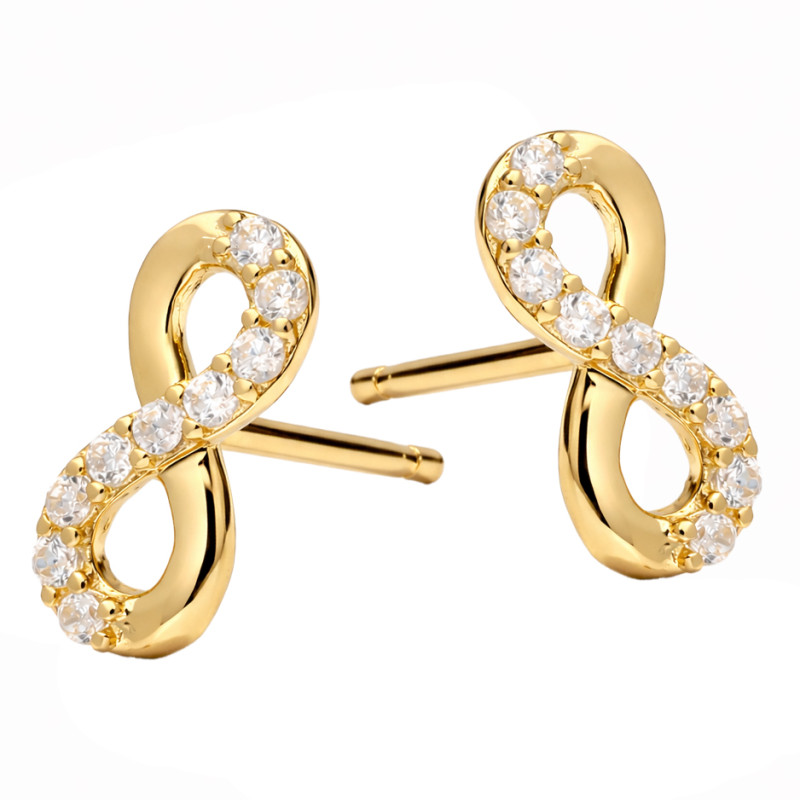 Złote Kolczyki Infinity z Cyrkoniami - JubilerSezam.pl