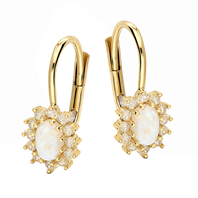 Kolczyki złote owalne Markizy z opalem jubilerskim, próba 585