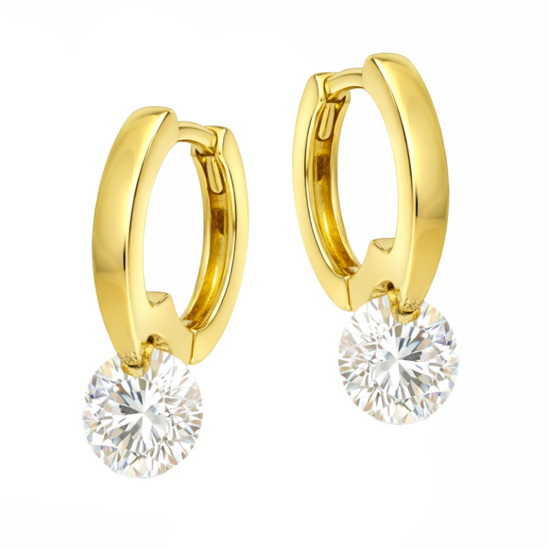 Kolczyki złote kółka z fasetowaną cyrkonią próba 585