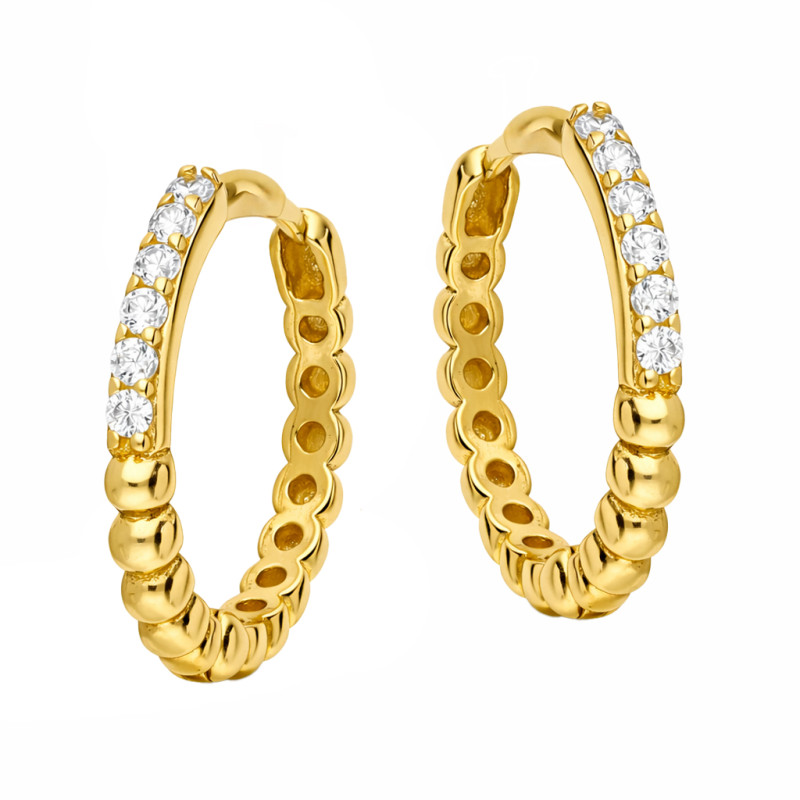 Kolczyki kółka 15 mm z kulek i cyrkonii, próba 585