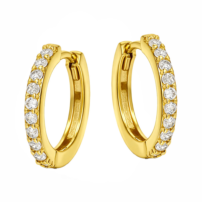 Kolczyki kółka z cyrkoniami, złoto 585