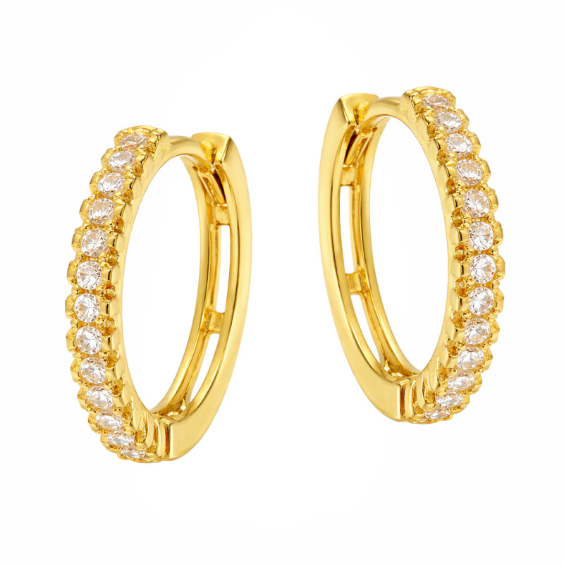 Kolczyki złote kółka z cyrkoniami, próba 375