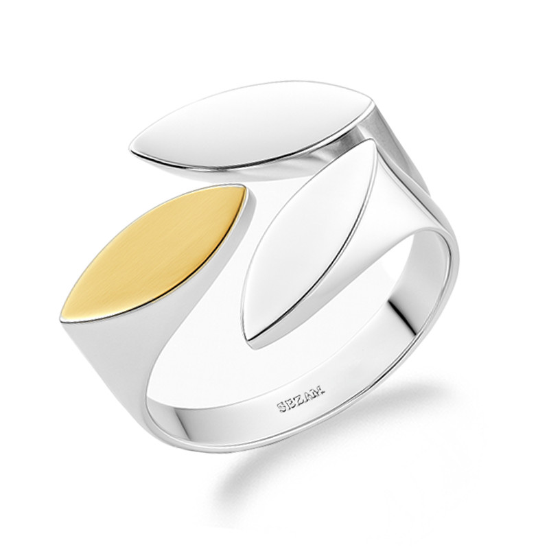 Pierścionek srebrny listki ze złotą blaszką 375