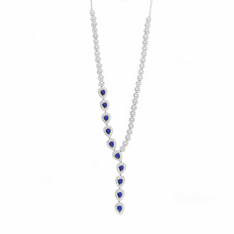 Naszyjnik srebrny Markiza łezka szafirowa cyrkonia