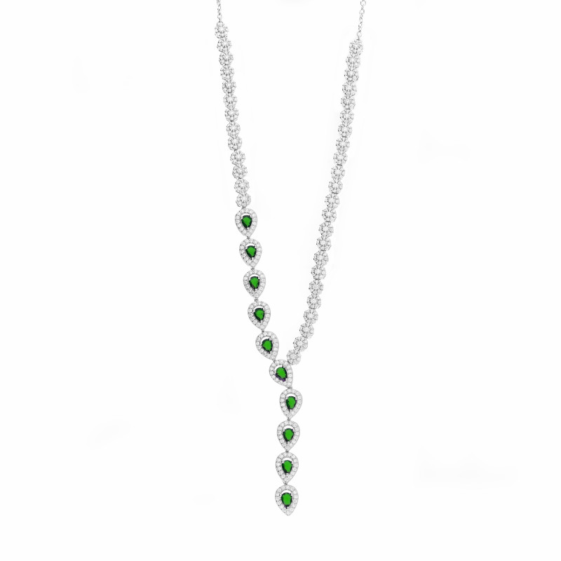 Naszyjnik srebrny Markiza łezka cyrkonia zielona
