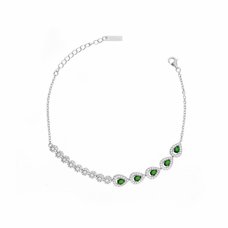 Bransoleta srebrna Markiza łezka zielona