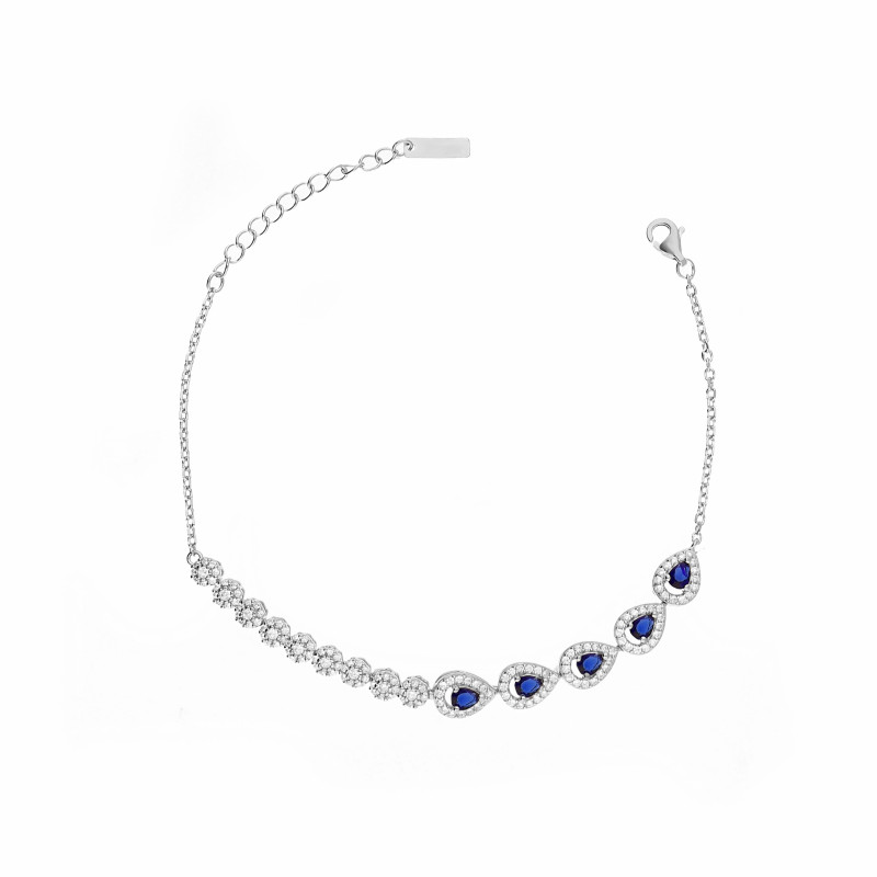 Bransoleta srebrna Markiza łezka szafirowa cyrkonia