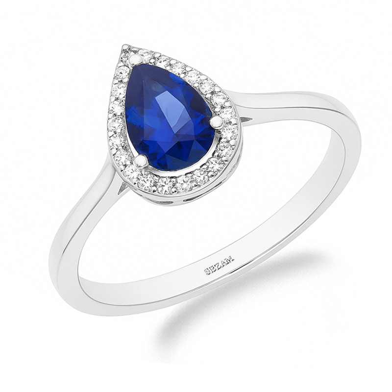 Pierścionek srebrny Markiza łezka kolor szafirowy