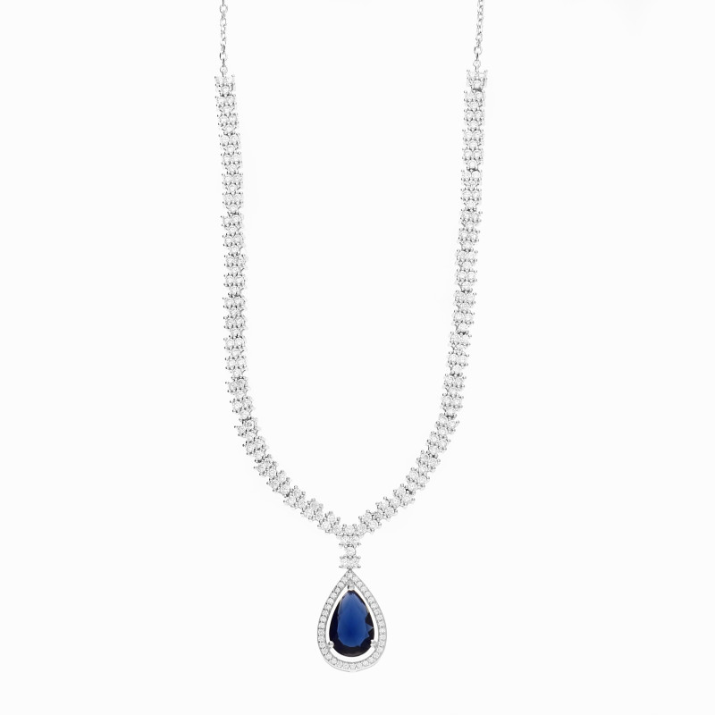 Naszyjnik srebrny Markiza łezka szafirowa
