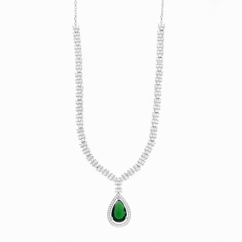 Naszyjnik srebrny Markiza łezka zielona