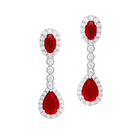 Kolczyki srebrne Markiza owal i łezka z czerwoną cyrkonią