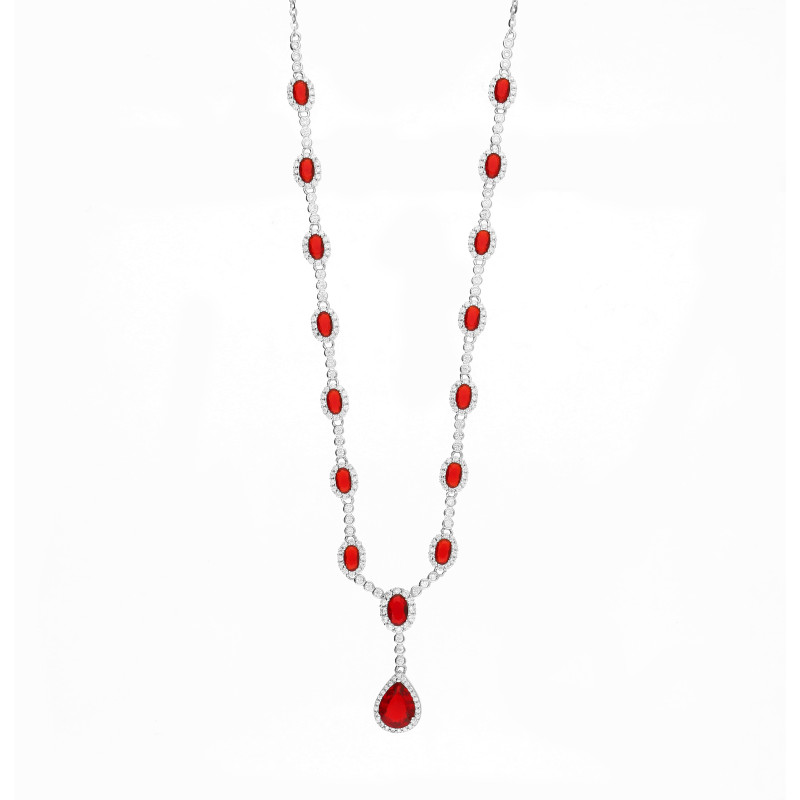 Naszyjnik srebrny Markiza owalna i łezka z czerwoną cyrkonią