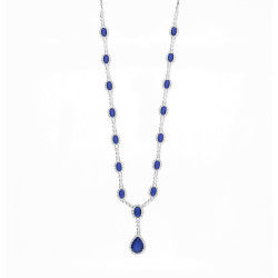 Naszyjnik srebrny Markiza owal i łezka z cyrkonią szafirową