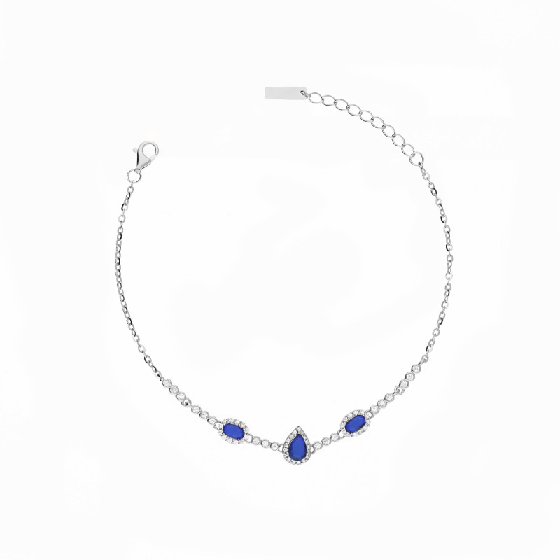 Bransoleta srebrna Markiza owal i łezka z cyrkonią szafirową