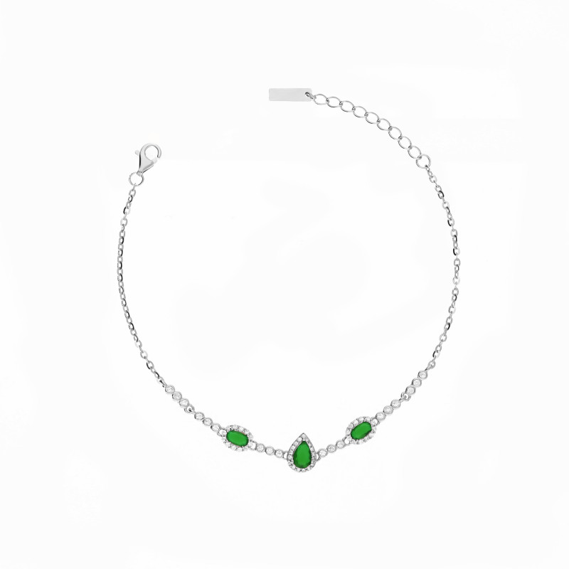 Bransoleta srebrna Markiza owal i łezka z cyrkonią zieloną