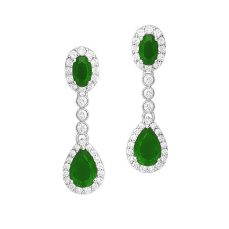 Kolczyki srebrne Markiza owal i łezka z cyrkonią zieloną