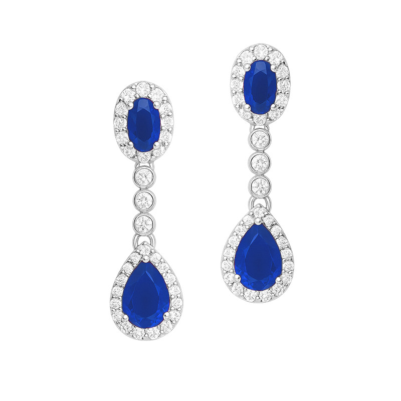 Kolczyki srebrna Markiza owalna i łezka z cyrkonią szafirową