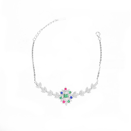 Bransoleta srebrna z kolorowymi cyrkonimi o szlifie bagieta