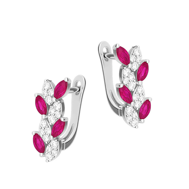 Kolczyki srebrne z cyrkoniami białymi i w kolorze fuksji